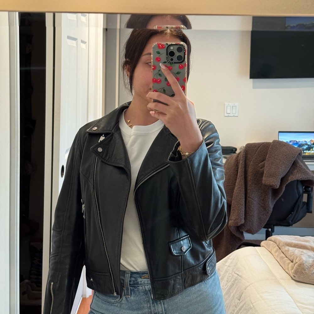Zara cropped black leather jacket.